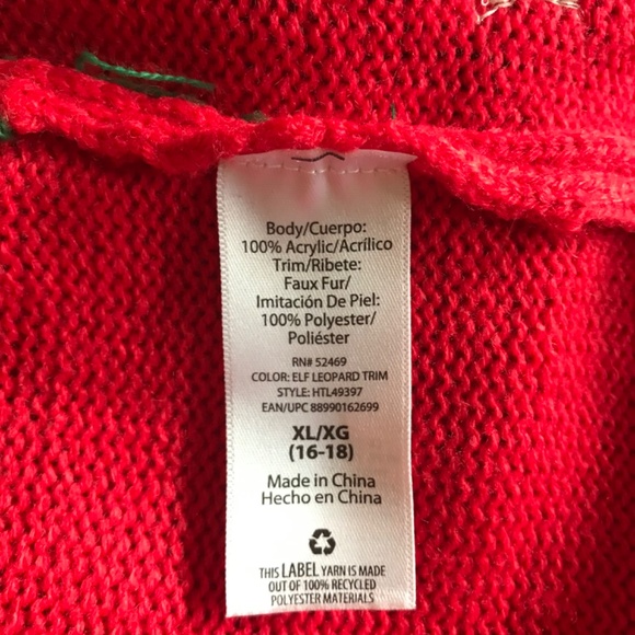 Christmas Holiday Time Elf Leopard Trim Off Shoulder Sweater Dress Size XL 16-18 - Picture 6 of 6